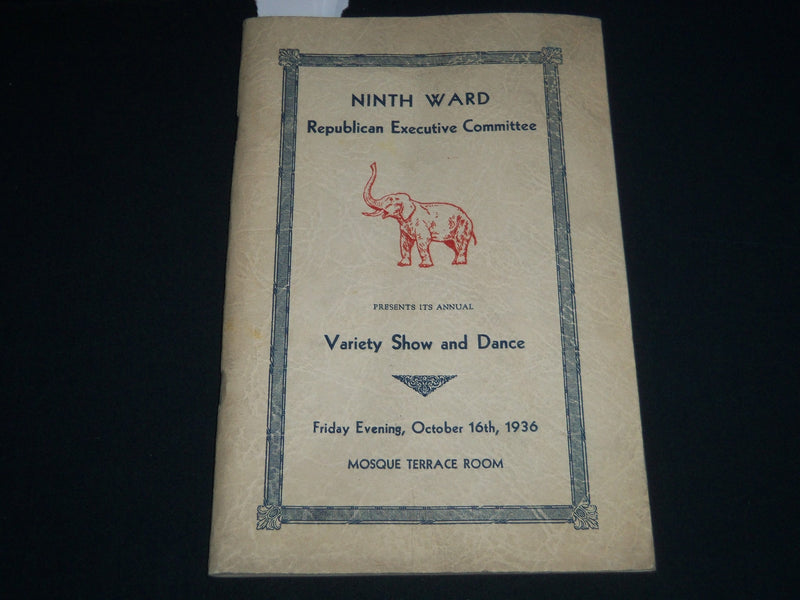 1936 OCT 16 NINTH WARD REPUBLICAN VARIETY SHOW & DANCE PROGRAM - NEWARK - J 4142