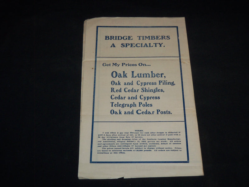 1903 A. BUSHNELL TELEGRAPH POLES & OAK LUMBER PRICE LIST - J 9153