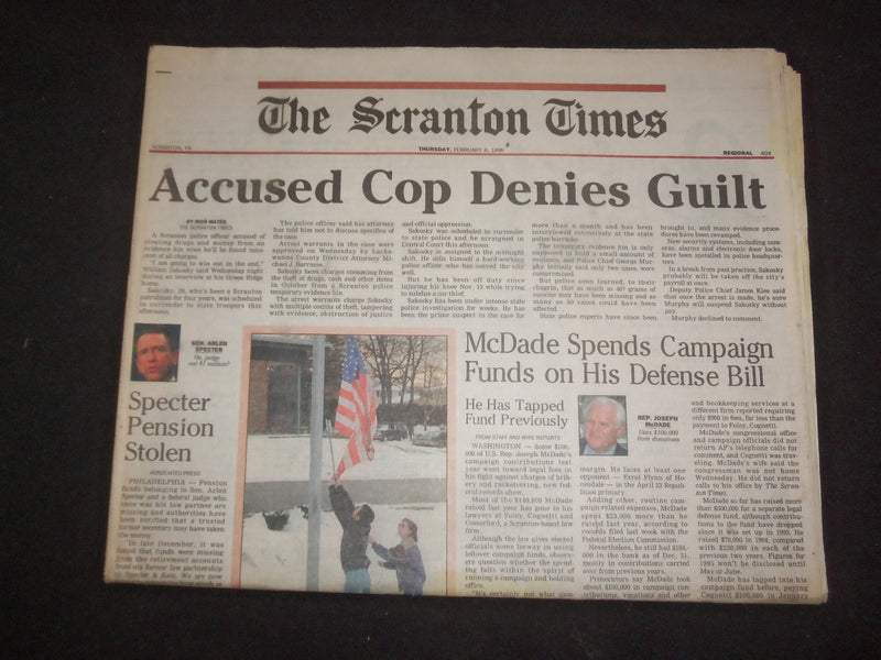 1996 FEBRUARY 8 THE SCRANTON TIMES NEWSPAPER -ACCUSED COP DENIES GUILT - NP 8358