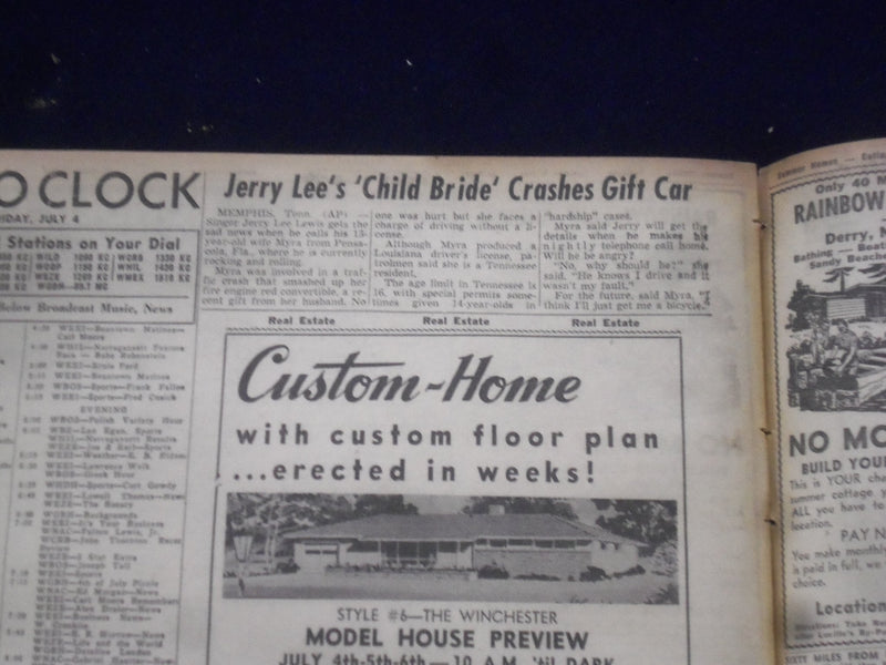 1958 JULY 4 BOSTON DAILY RECORD NEWSPAPER-GOLDFINE BARES CHECKS TO POLS -NP 6347