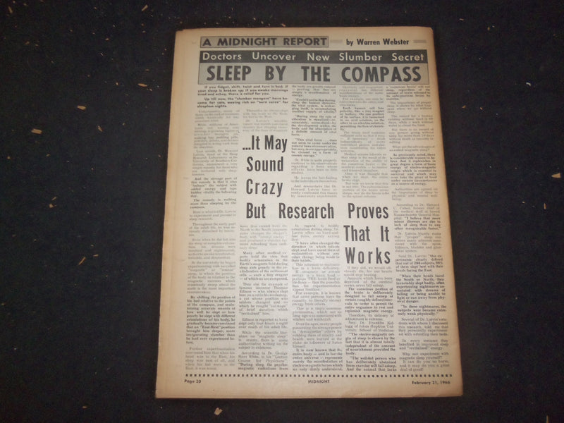 1966 FEBRUARY 21 MIDNIGHT NEWSPAPER - BOY IS HALF ANIMAL HALF HUMAN - NP 7359