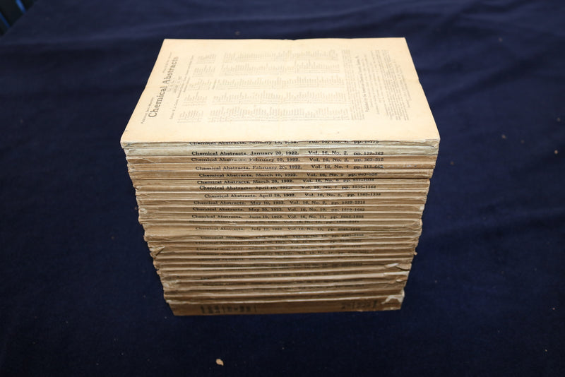 1922 CHEMICAL ABSTRACTS SEMI-MONTHLY MAGAZINE - LOT OF 25-COMPLETE YEAR - O 3381