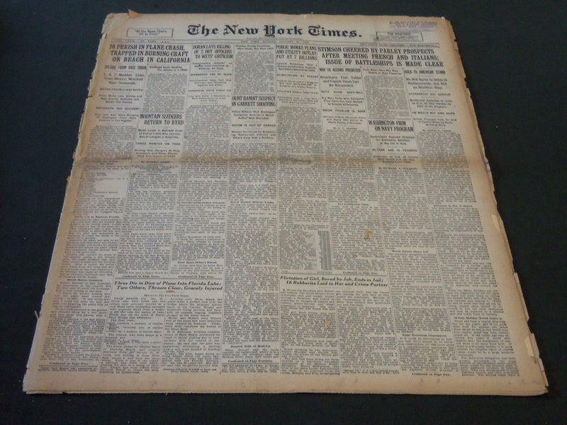 1930 JAN 20 NEW YORK TIMES - 16 DIE IN PLANE CRASH AT CALIFORNIA BEACH - NT 5662