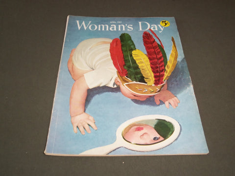 1951 APRIL WOMAN'S DAY MAGAZINE - BABY LOOKING IN MIRROR COVER - SP 7486