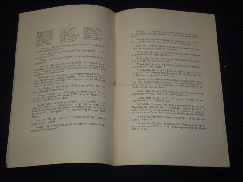 1889 WELLESLEY TOWN CLERK'S RECORD OF THE ANNUAL MEETING -MASSACHUSETTS - K 3102