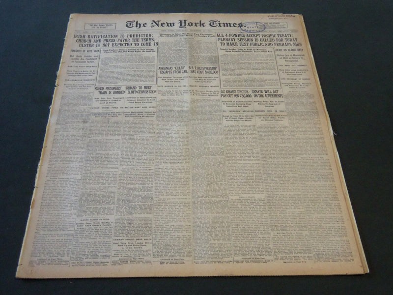 1921 DECEMBER 10 NEW YORK TIMES - ALL 4 POWERS ACCEPT PACIFIC TREATY - NT 6473