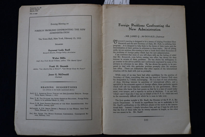 1933 FOREIGN PROBLEMS CONFRONTING THE NEW ADMINISTRATION SOFTCOVER BOOK - K 1567