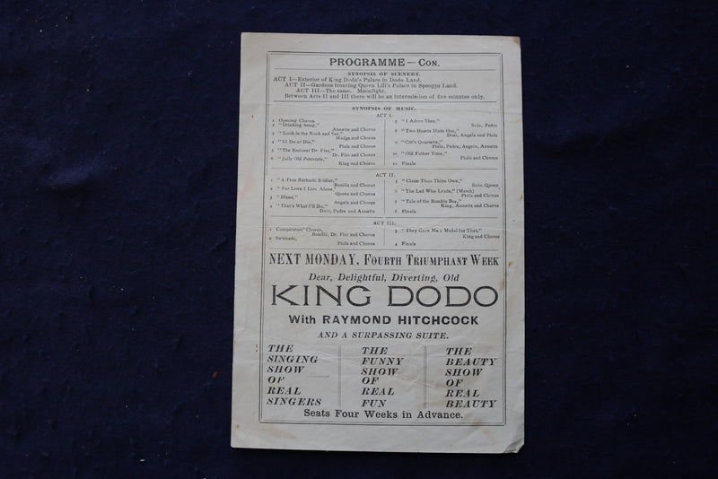 1902 FEBRUARY 24 KING DODO PROGRAMME - RAYMOND HITCHCOCK - K 1693