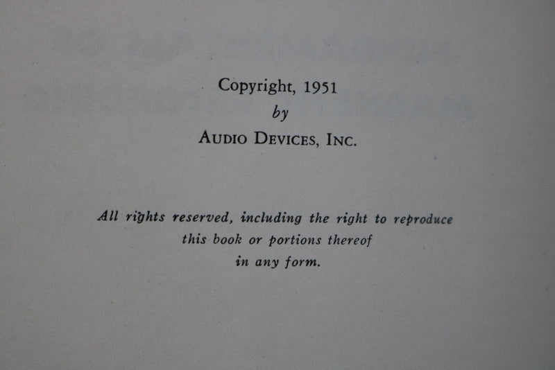 1951 FUNDAMENTALS OF MAGNETIC RECORDINGS - SOFTCOVER BOOK - K 3469