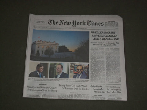 2017 OCTOBER 31 NEW YORK TIMES - MUELLER INQUIRY UNVEILS CHARGES AND RUSSIA LINK