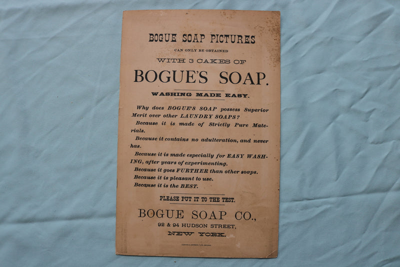 1800'S BOGUE'S SOAP PICTURES COMPANY AD CARD - K 2495