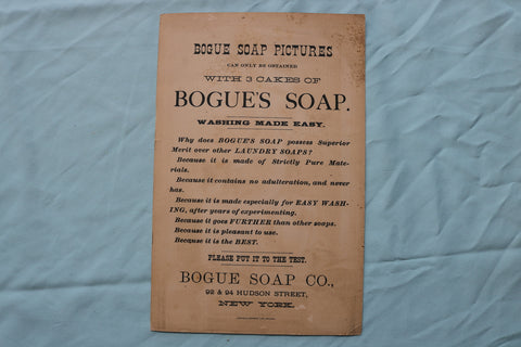 1800'S BOGUE'S SOAP PICTURES COMPANY AD CARD - K 2495