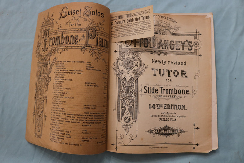 1890 OTTO LANGEY'S TUTORS CLARINET & SLIDE TROMBONE- LOT OF 2- SOFTCOVER- K 3384