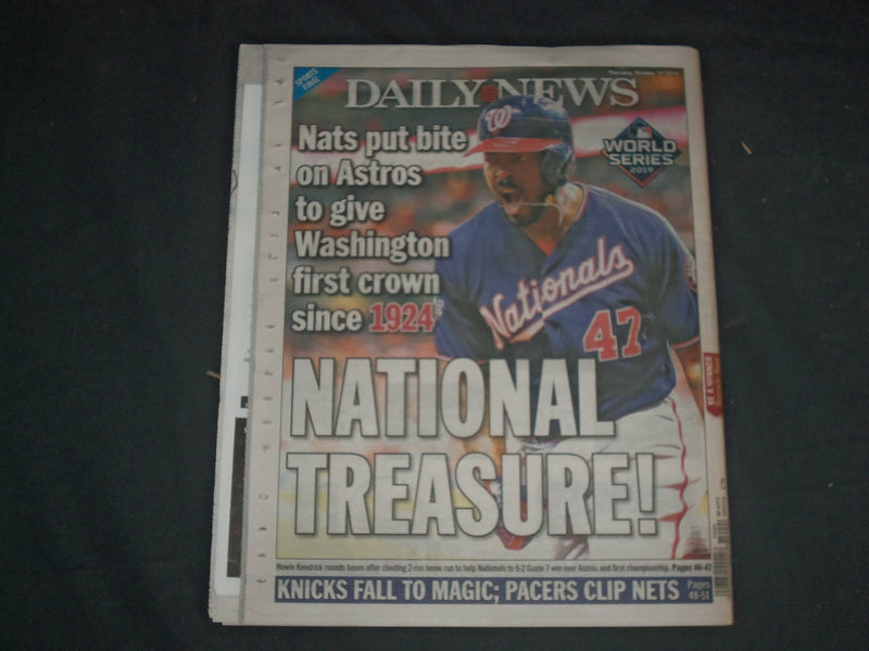 2019 OCTOBER 31NEW YORK DAILY NEWS NEWSPAPER - WASHINGTON NATIONALS WORLD CHAMPS