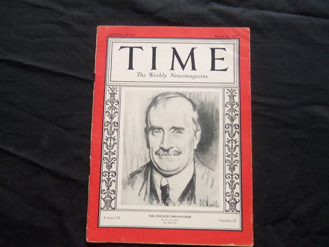 1927 MARCH 21 TIME MAGAZINE - THE FRENCH AMBASSADOR - T 115