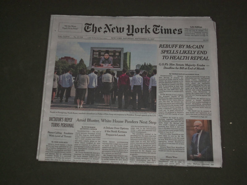 2017 SEPTEMBER 23 NEW YORK TIMES - MCCAIN REBUFF SPELLS END TO HEALTH REPEAL