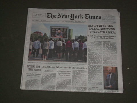 2017 SEPTEMBER 23 NEW YORK TIMES - MCCAIN REBUFF SPELLS END TO HEALTH REPEAL