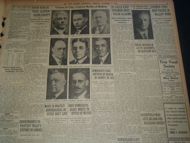 1931 NOV 4 TROY MORNING RECORD - BURNS WINS SEVENTH TERM IN TROY - NT 7489