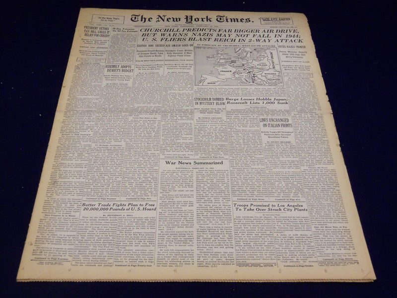 1944 FEBRUARY 23 NEW YORK TIMES - CHURCHILL PREDICTS BIGGER AIR DRIVE - NT 3329