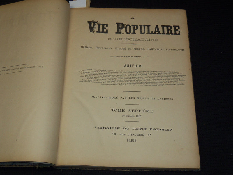 1885 JULY-SEPT LA VIE POPULAIRE MAGAZINE BOUND VOLUME #7- EMILE ZOLA - KD 7462C