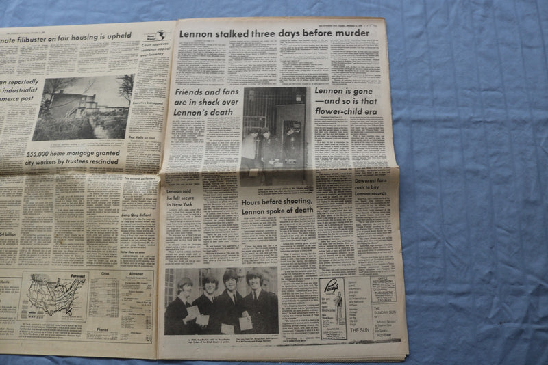 1980 DECEMBER 9 THE EVENING SUN - JOHN LENNON MURDERED - BALTIMORE, MD - NP 9214