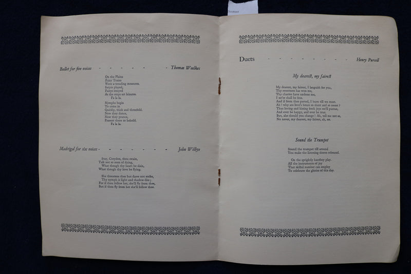 1925 NOVEMBER 3 YALE UNIVERSITY - THE ENGLISH SINGERS - PROGRAM - K 1508