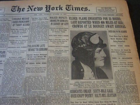 1927 OCTOBER 13 NEW YORK TIMES - ELDER PLANE UNSIGHTED FOR 25 HOURS - NT 6296