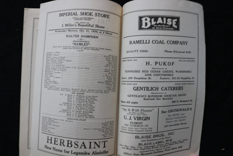 1934 TULANE THEATRE PROGRAM - WALTER HAMPDEN - K 1808