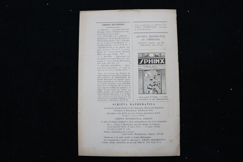 1935 BOLETIN MATEMATICO SOFTCOVER BOOKS -LOT OF 2- BUENOS AIRES-SPANISH - K 2238
