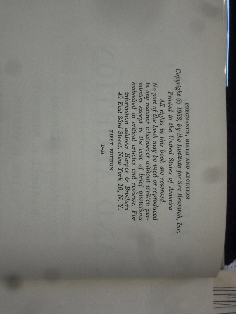 1958 PREGNANCY, BIRTH AND ABORTION HARDCOVER BOOK BY PAYL GEBHARD- KD 8610