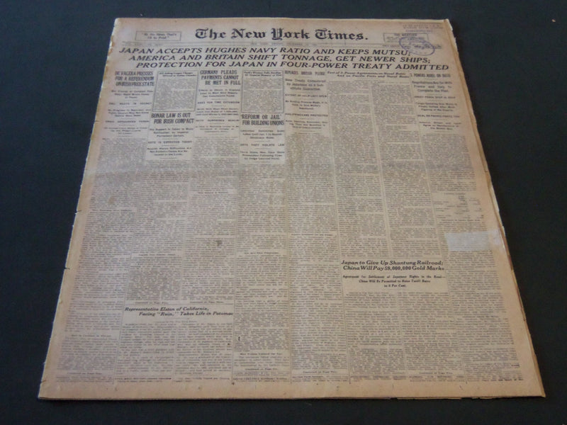 1921 DECEMBER 16 NEW YORK TIMES - JAPAN ACCEPTS HUGHES NAVY RATIO - NT 6476