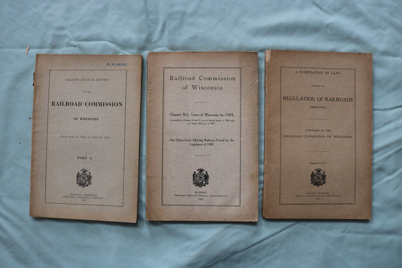 1907-1915 WISCONSIN RAILROAD COMMISSION REPORTS - LOT OF 3 - SOFTCOVER - K 3262