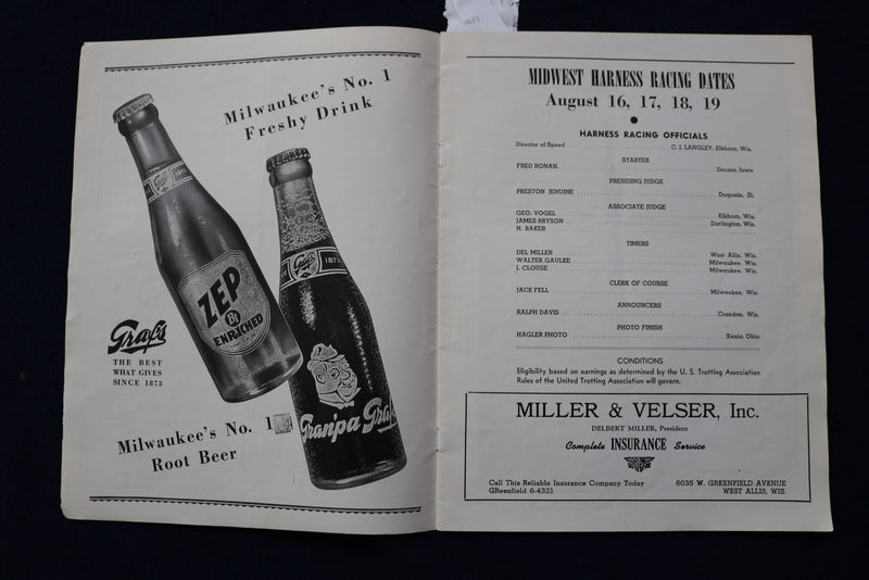 1948 AUGUST 17 MID-WEST HARNESS RACES PROGRAM - FAIR PARK - WISCONSIN - K 899