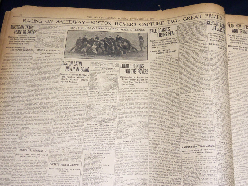 1909 NOVEMBER 14 THE BOSTON HERALD - HARVARD VANQUISHES DARTMOUTH 12-3 - BH 395