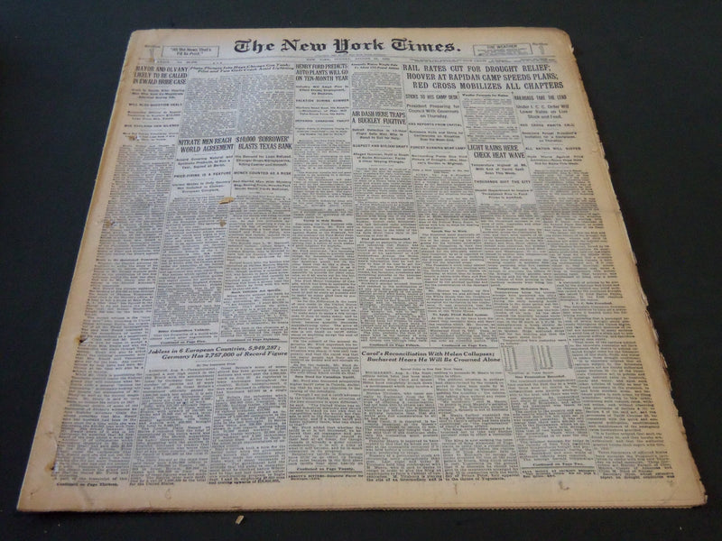 1930 AUGUST 10 NEW YORK TIMES - RAIL RATES CUT FOR DROUGHT RELIEF - NT 5656