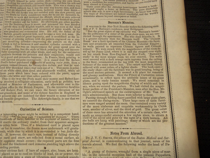 1850 NOVEMBER 30 BOSTON MUSEUM NEWSPAPER -BARNUM'S MANSION - JENNY LIND- NP 9041