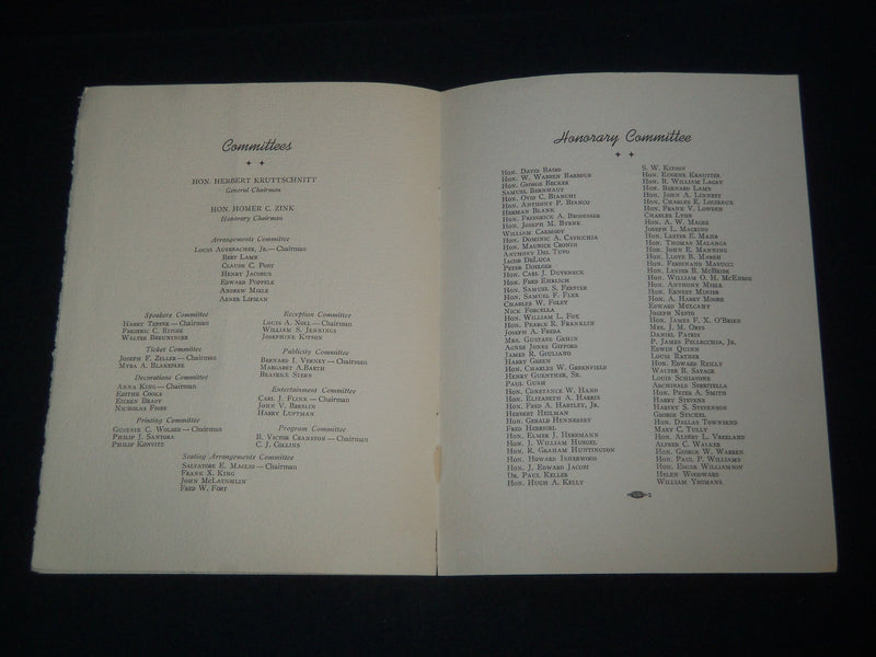 1939 NOVEMBER 28 TESTIMONIAL DINNER PROGRAM - COMMISSIONER FRANK LAGAY - J 4145