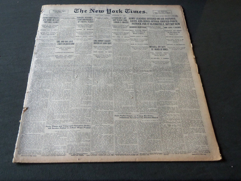 1925 SEPTEMBER 22 NEW YORK TIMES - ARMY LEADERS DIVIDED ON AIR DEFENSE - NT 7204