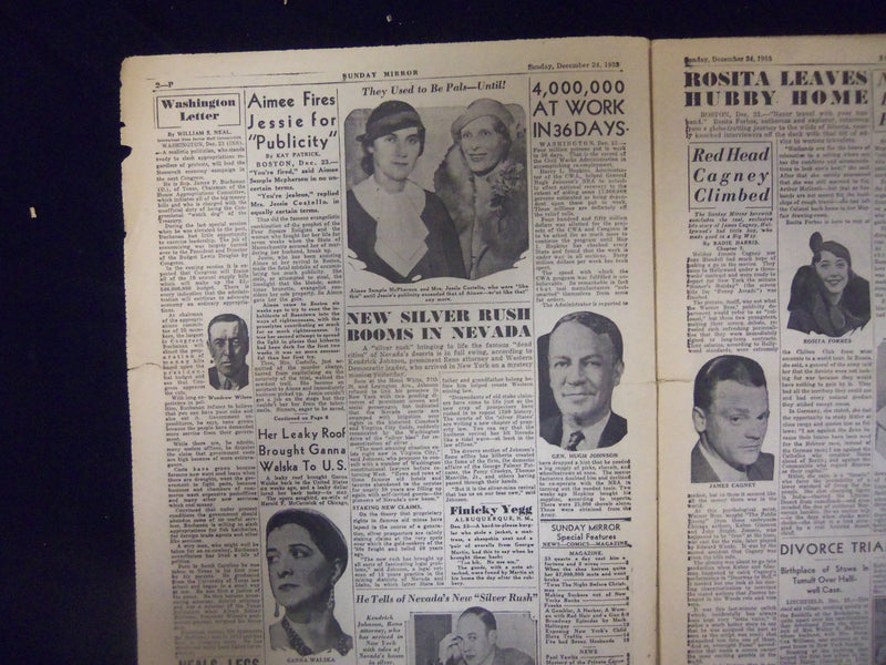 1933 DECEMBER 24 NEW YORK SUNDAY MIRROR - AIMEE FIRES JESSIE - NP 2133