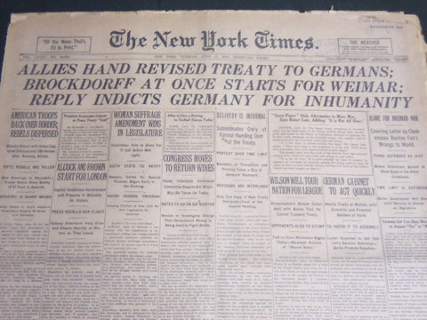 1919 JUNE 17 NEW YORK TIMES - ALLIES HAND REVISED TREATY TO GERMANS - NT 6658