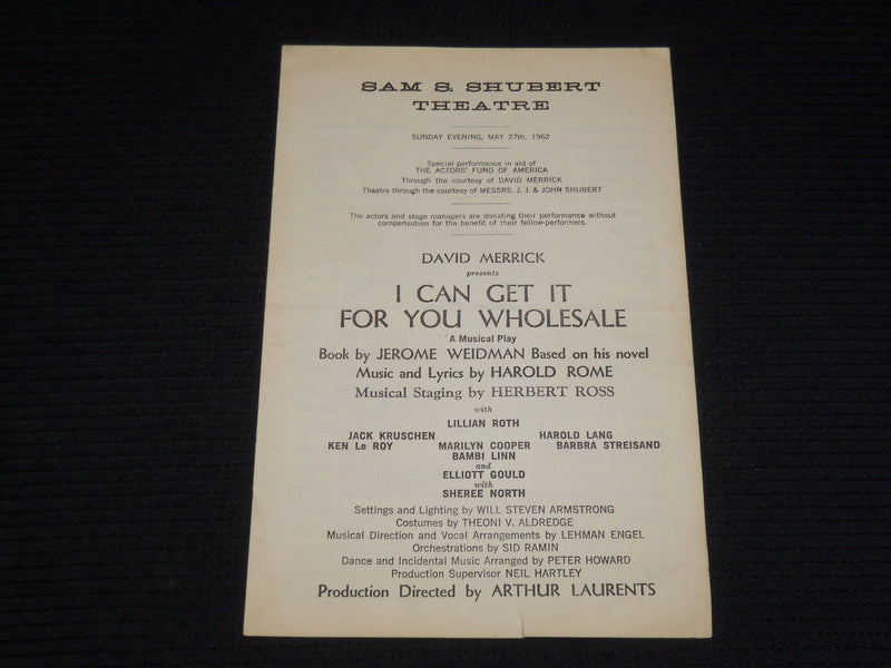 1962 MAY 27 I CAN GET IT FOR YOU WHOLESALE BOOK - BARBRA STEISAND - GOULD- K 551
