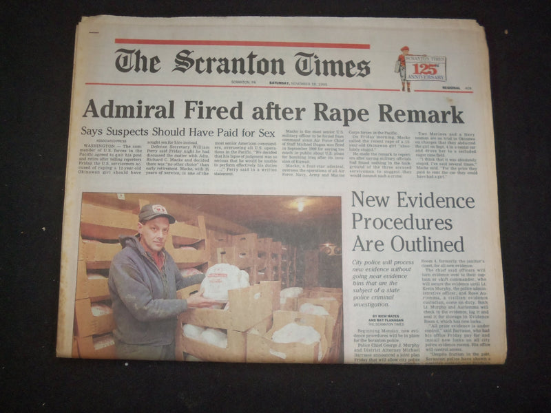 1995 NOV 18 THE SCRANTON TIMES NEWSPAPER - ADMIRAL FIRED, RAPE REMARK - NP 8345