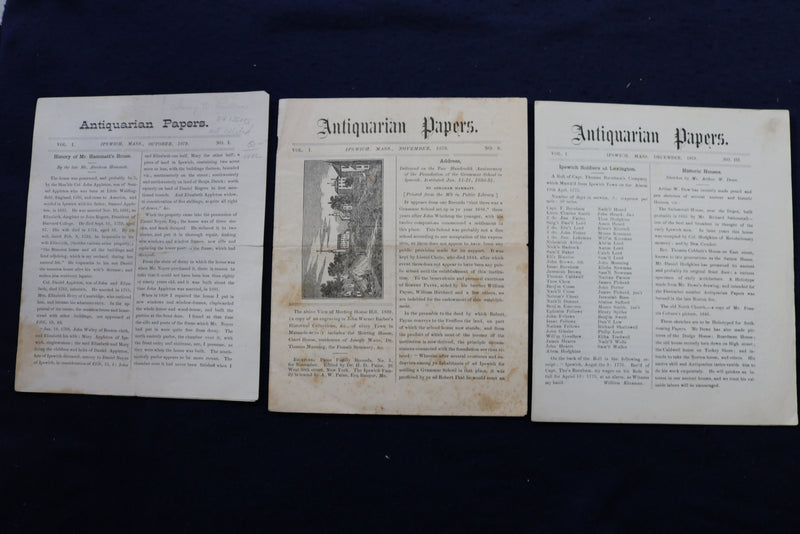 1879-1885 ANTIQUARIAN PAPERS - IPSWICH, MASSACHUSETTS - LOT OF 34 - K 780