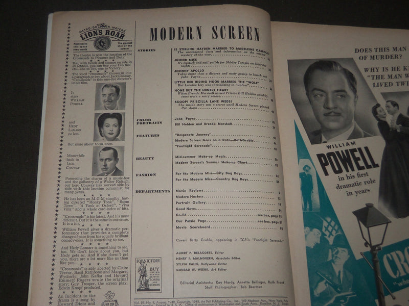 1942 AUGUST MODERN SCREEN MOVIE MAGAZINE - BETTY GRABLE COVER - FLAG - M 133