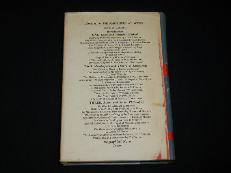 1956 AMERICAN PHILOSOPHERS AT WORK HARDCOVER BOOK BY SIDNEY HOOK - KD 6467