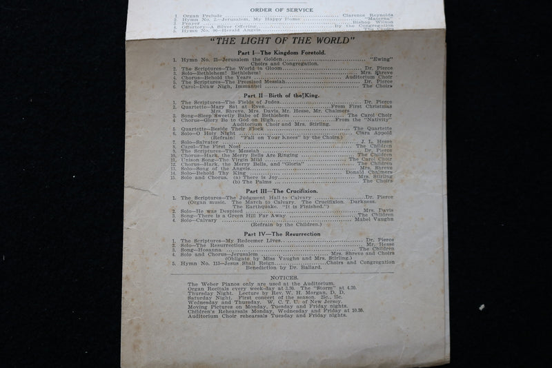 1910 JULY 17 CHILDREN'S DAY AT OCEAN GROVE AUDITORIUM PROGRAM - K 1998