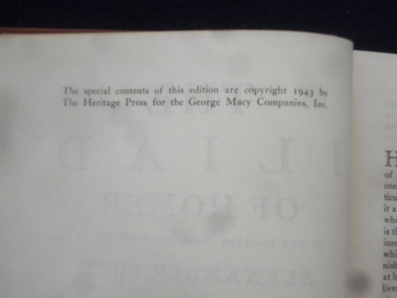 1943 THE ILIAD OF HOMER HARDCOVER BOOK - HERITAGE PRESS - SLIPCASE - KD 9343