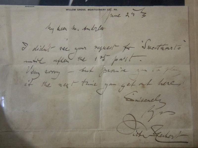 VICTOR HERBERT SIGNED LETTER WITH PHOTO FRAMED - 12 1/2