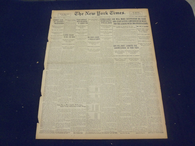 1920 JULY 10 NEW YORK TIMES - COX WILL MAKE RATIFICATION HIS ISSUE - NT 9326