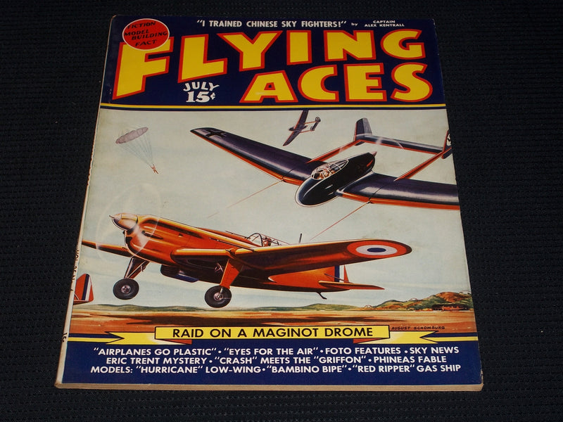 1940 JULY FLYING ACES MAGAZINE - RAID ON MAGINOT DROME FRONT COVER - E 6320
